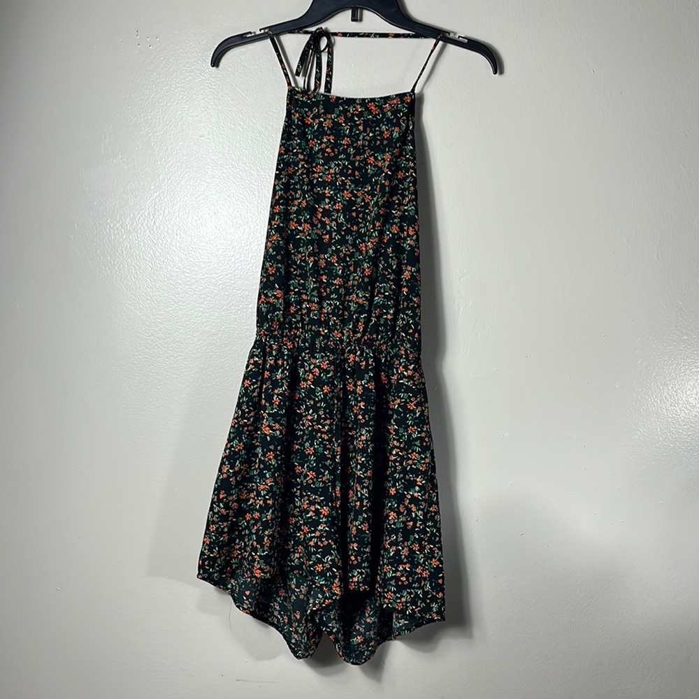 Arizona Jean Co spaghetti straps black /orange floral short romper size L